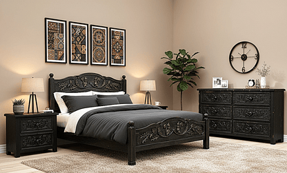 Anila™ Hand - Carved Solid Wood Platform Bed & Bedroom Collection – handcrafted solid wood furniture
