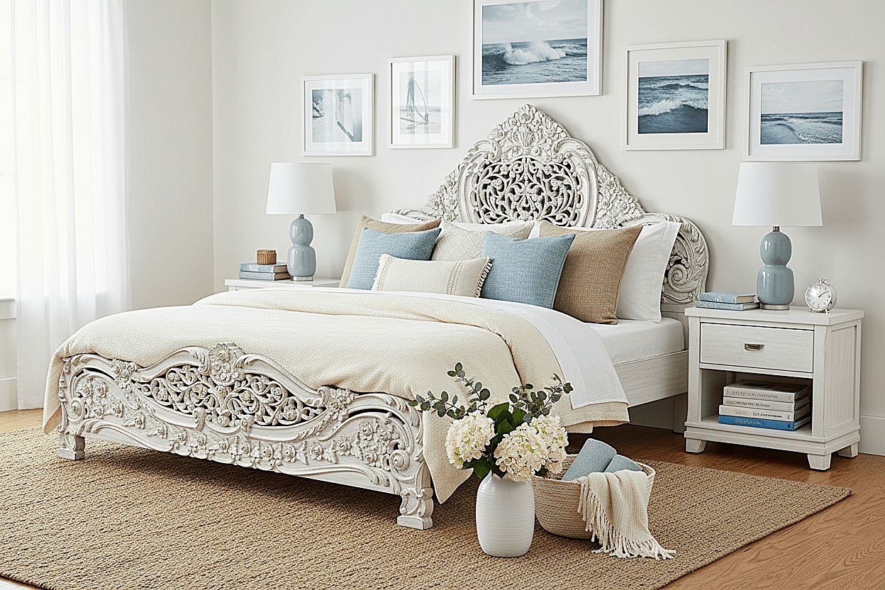 Arangi Hand - Carved Solid Wood Platform Bed – handcrafted solid wood furniture