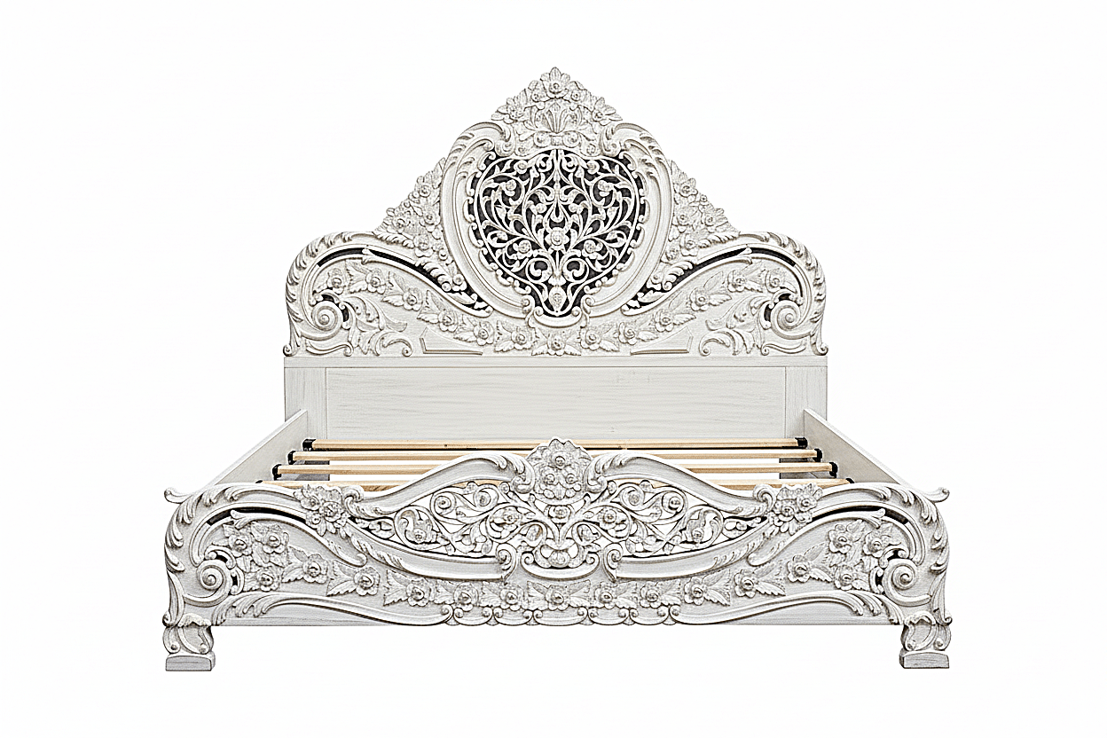 Arangi Hand - Carved Solid Wood Platform Bed – handcrafted solid wood furniture