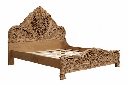 Arangi Hand - Carved Solid Wood Platform Bed – handcrafted solid wood furniture