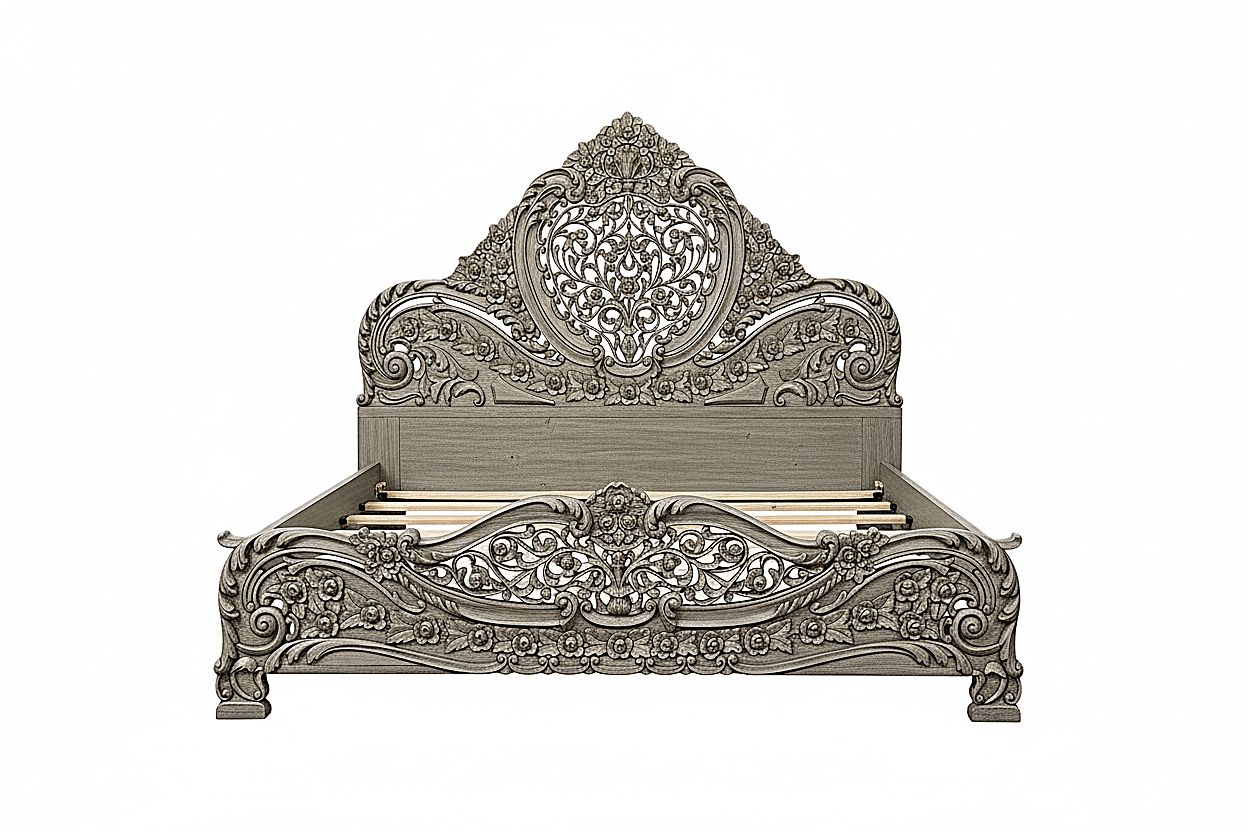Arangi Hand - Carved Solid Wood Platform Bed – handcrafted solid wood furniture