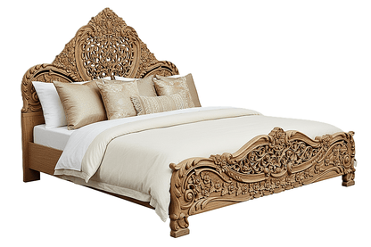 Arangi Hand - Carved Solid Wood Platform Bed – handcrafted solid wood furniture