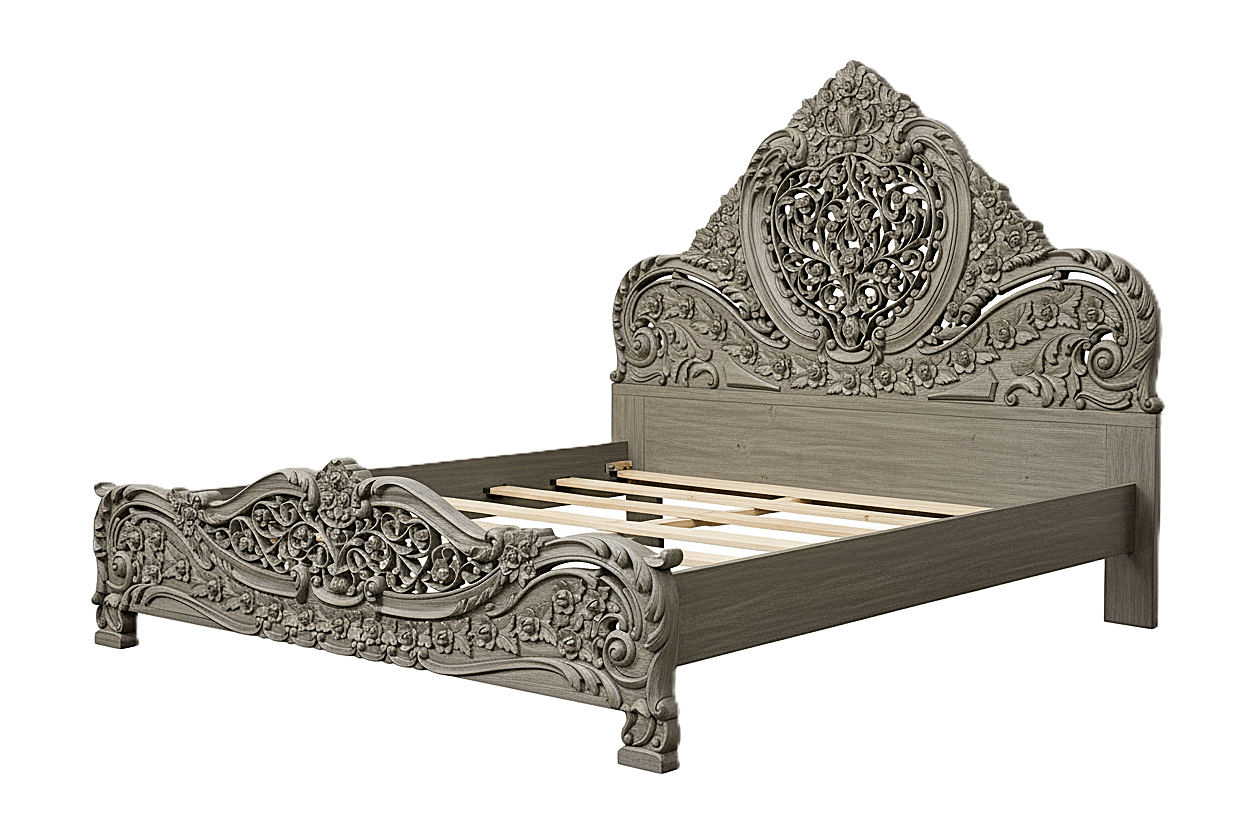 Arangi Hand - Carved Solid Wood Platform Bed – handcrafted solid wood furniture