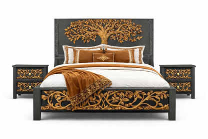 Arbor Vitae Royale™ Hand - Carved Tree of Life Solid Wood Platform Bed / Bed Collection – handcrafted solid wood furniture