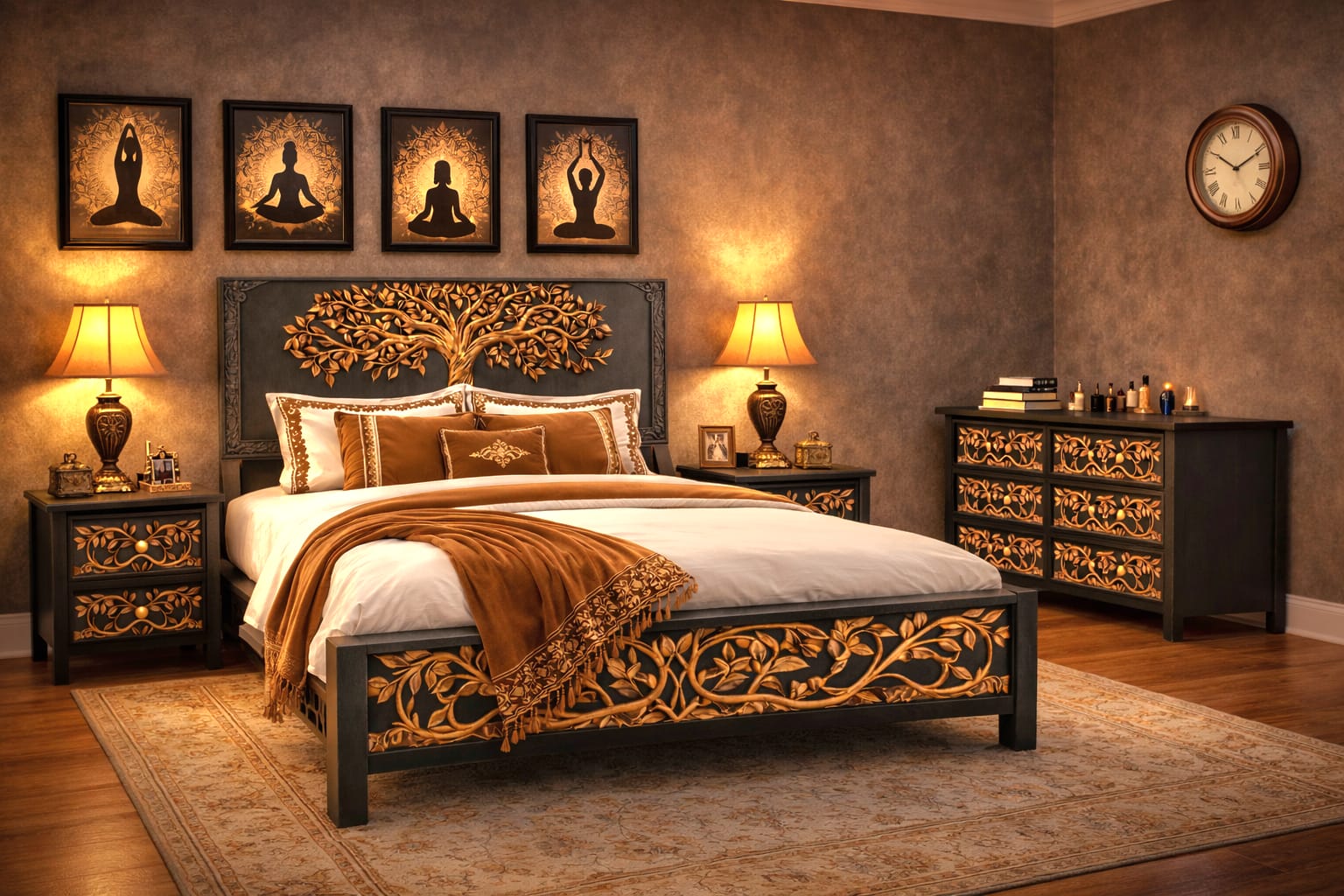 Arbor Vitae Royale™ Hand - Carved Tree of Life Solid Wood Platform Bed / Bed Collection – handcrafted solid wood furniture