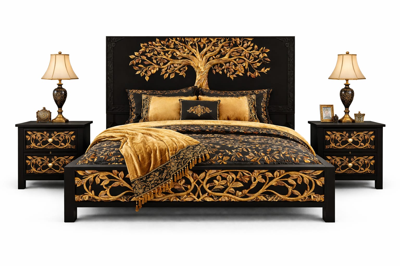 Arbor Vitae Royale™ Hand - Carved Tree of Life Solid Wood Platform Bed / Bed Collection – handcrafted solid wood furniture