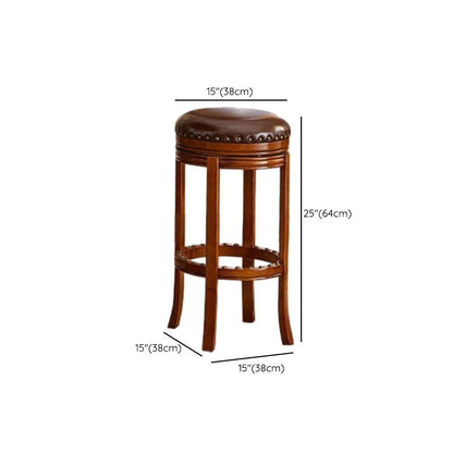 Arrow Solid Wood Round Top Bistro Stool with Foot Pedestal, and Nailhead Embellishment – handcrafted solid wood furniture