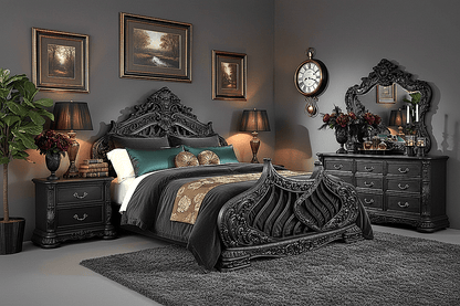 Aurelian Crest™ Hand - Carved Solid Wood Platform Bed & Bedroom Collection – handcrafted solid wood furniture
