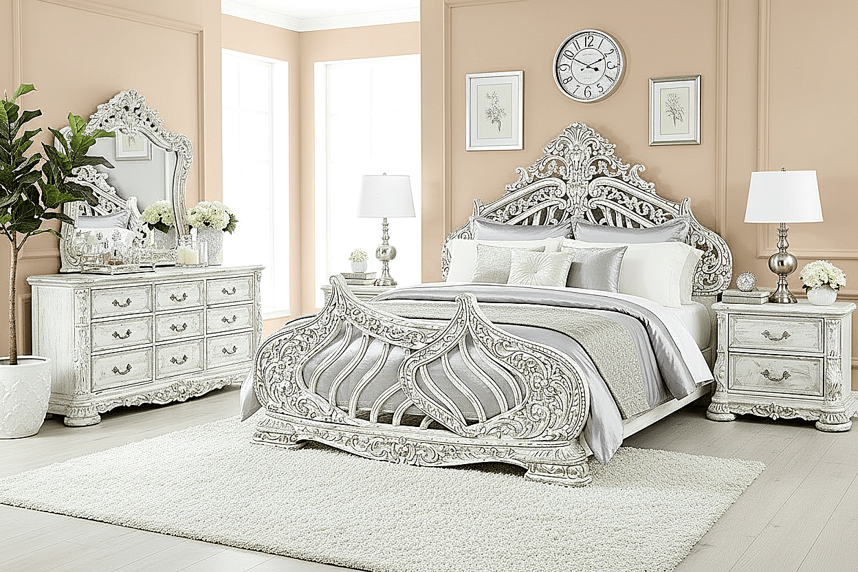Aurelian Crest™ Hand - Carved Solid Wood Platform Bed & Bedroom Collection – handcrafted solid wood furniture