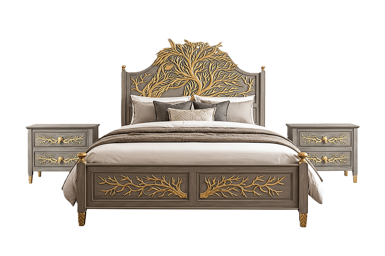 Aurum Arbor Royale™ Hand - Carved Solid Wood Platform Bed & Bedroom Collection – handcrafted solid wood furniture