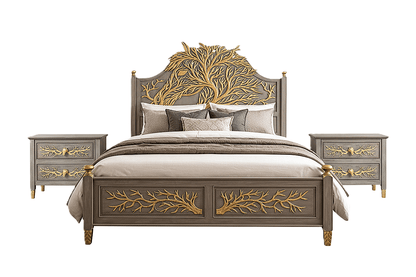 Aurum Arbor Royale™ Hand - Carved Solid Wood Platform Bed & Bedroom Collection – handcrafted solid wood furniture