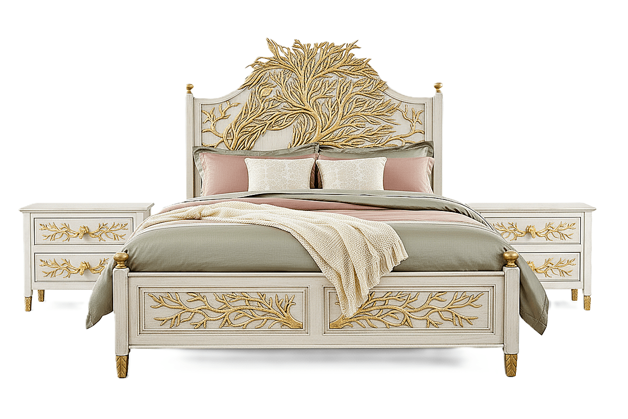 Aurum Arbor Royale™ Hand - Carved Solid Wood Platform Bed & Bedroom Collection – handcrafted solid wood furniture