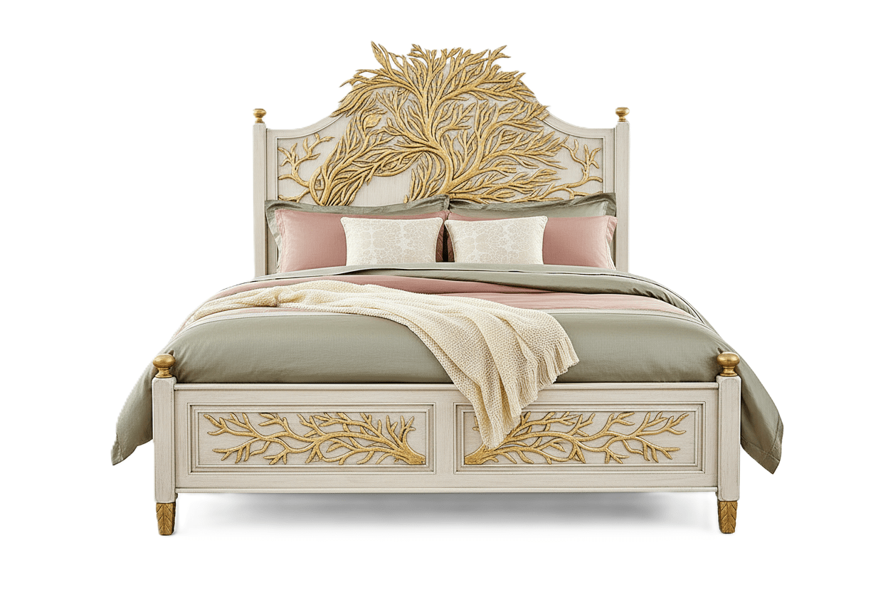 Aurum Arbor Royale™ Hand - Carved Solid Wood Platform Bed & Bedroom Collection – handcrafted solid wood furniture