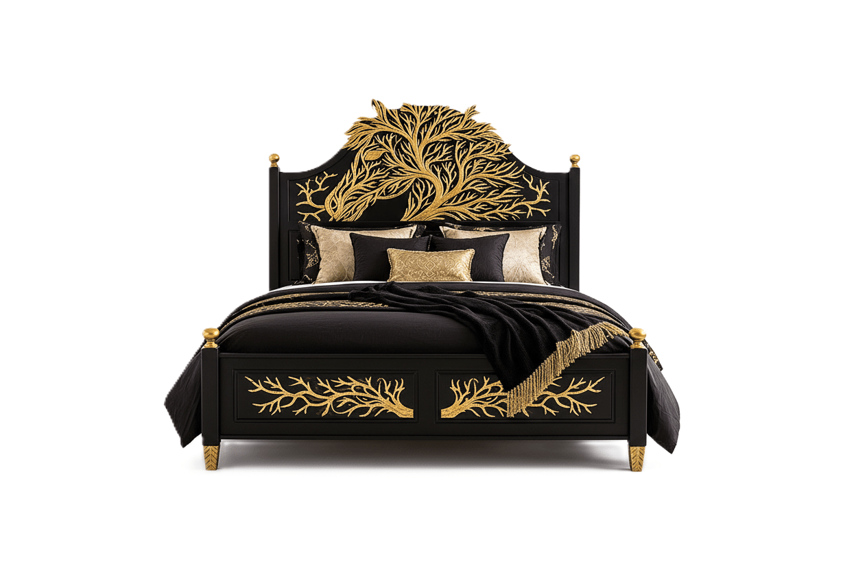 Aurum Arbor Royale™ Hand - Carved Solid Wood Platform Bed & Bedroom Collection – handcrafted solid wood furniture
