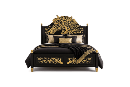 Aurum Arbor Royale™ Hand - Carved Solid Wood Platform Bed & Bedroom Collection – handcrafted solid wood furniture