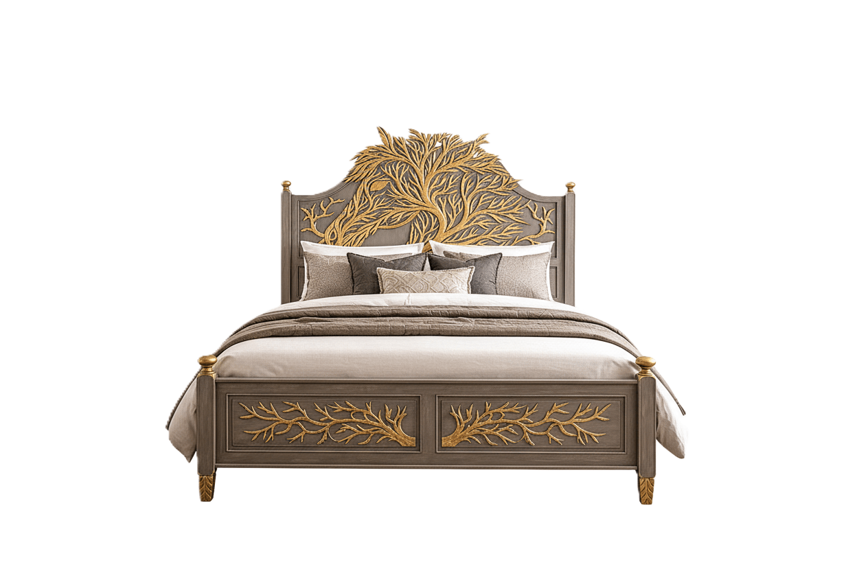 Aurum Arbor Royale™ Hand - Carved Solid Wood Platform Bed & Bedroom Collection – handcrafted solid wood furniture