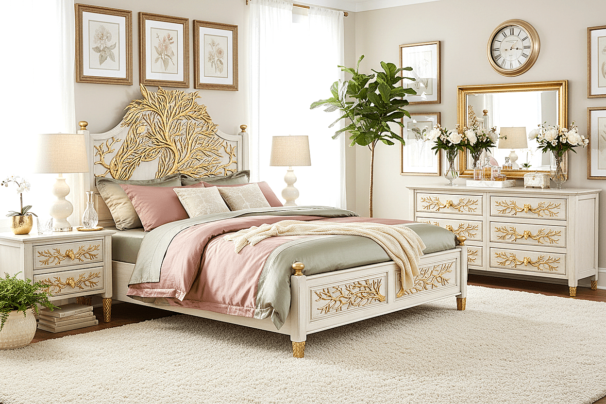 Aurum Arbor Royale™ Hand - Carved Solid Wood Platform Bed & Bedroom Collection – handcrafted solid wood furniture