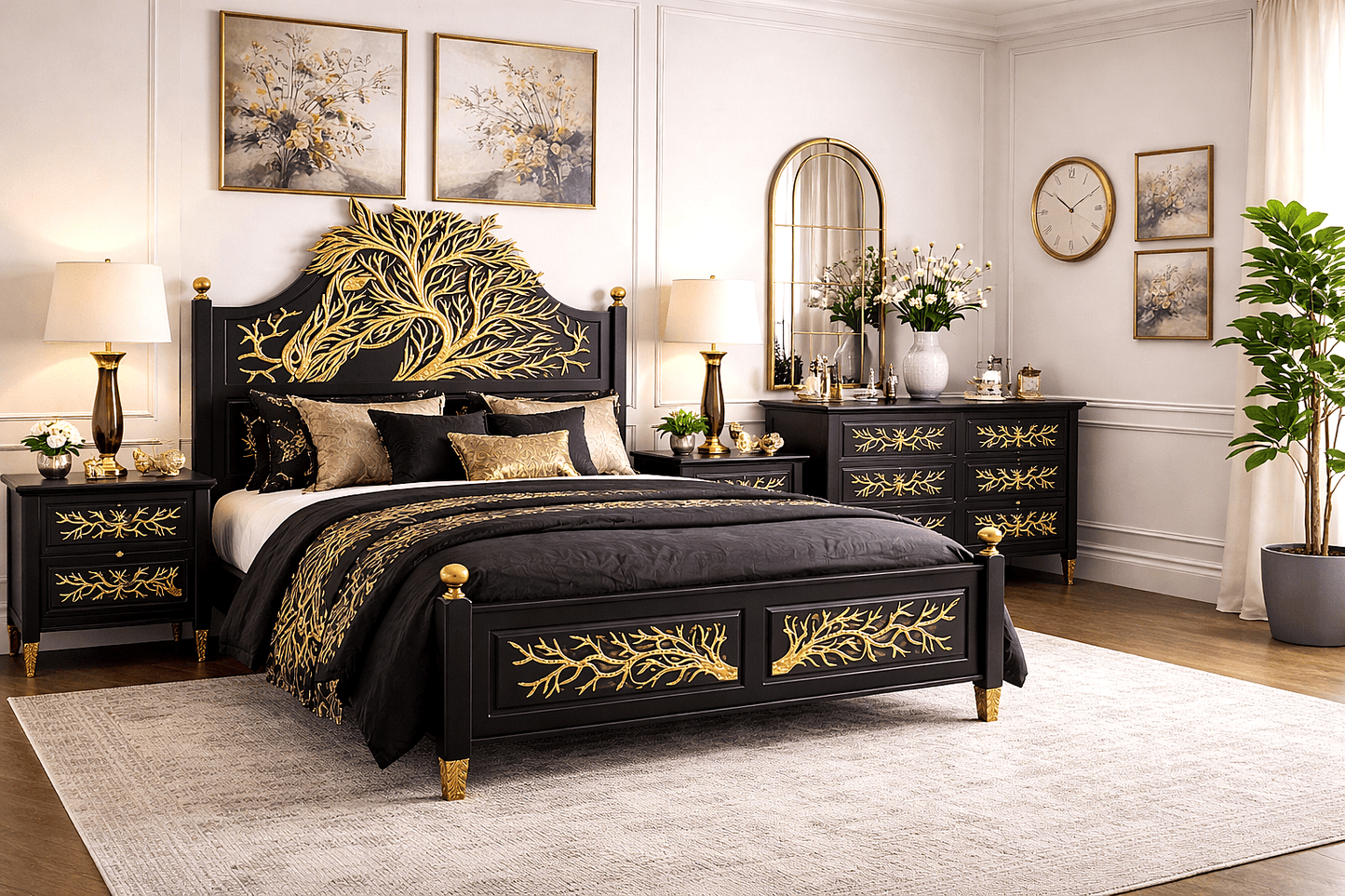 Aurum Arbor Royale™ Hand - Carved Solid Wood Platform Bed & Bedroom Collection – handcrafted solid wood furniture
