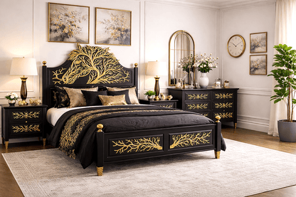 Aurum Arbor Royale™ Hand - Carved Solid Wood Platform Bed & Bedroom Collection – handcrafted solid wood furniture