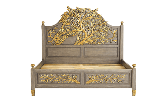Aurum Arbor Royale™ Hand - Carved Solid Wood Platform Bed & Bedroom Collection – handcrafted solid wood furniture