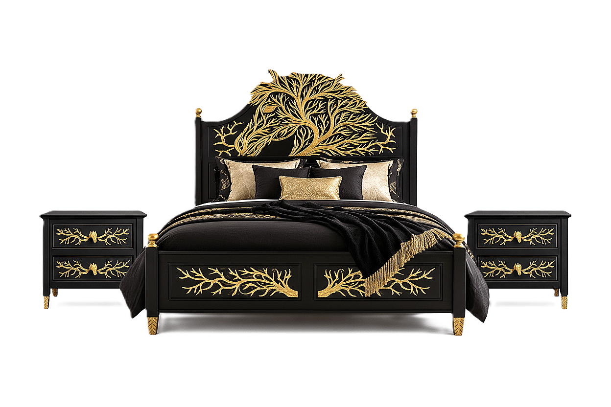 Aurum Arbor Royale™ Hand - Carved Solid Wood Platform Bed & Bedroom Collection – handcrafted solid wood furniture