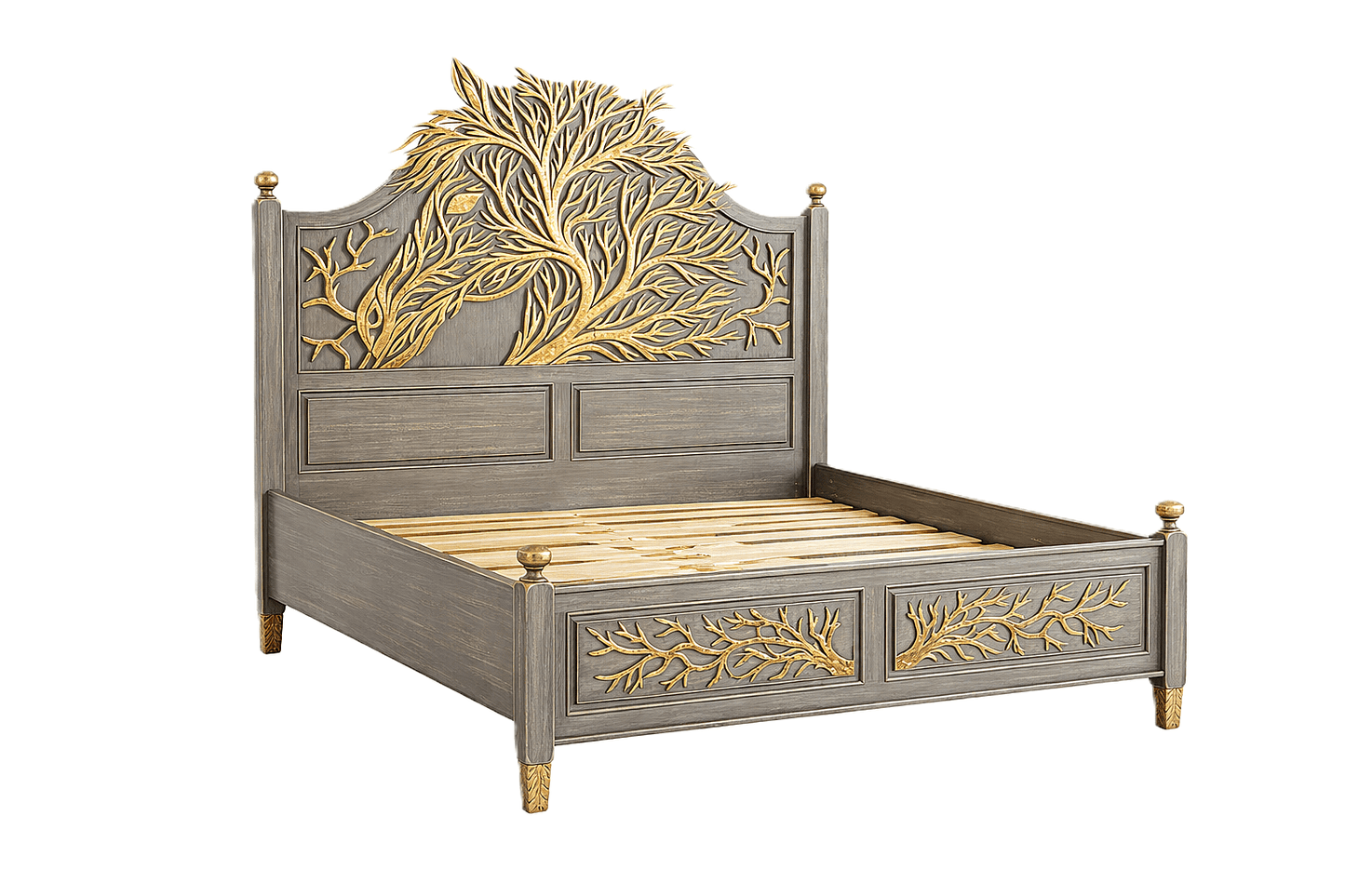 Aurum Arbor Royale™ Hand - Carved Solid Wood Platform Bed & Bedroom Collection – handcrafted solid wood furniture