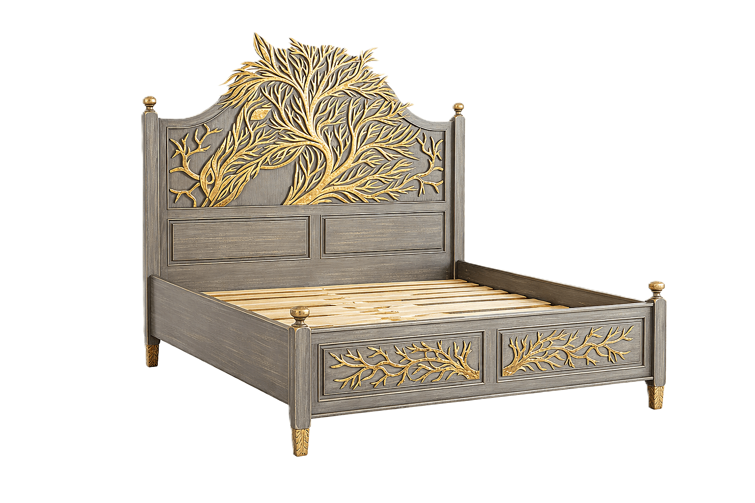 Aurum Arbor Royale™ Hand - Carved Solid Wood Platform Bed & Bedroom Collection – handcrafted solid wood furniture