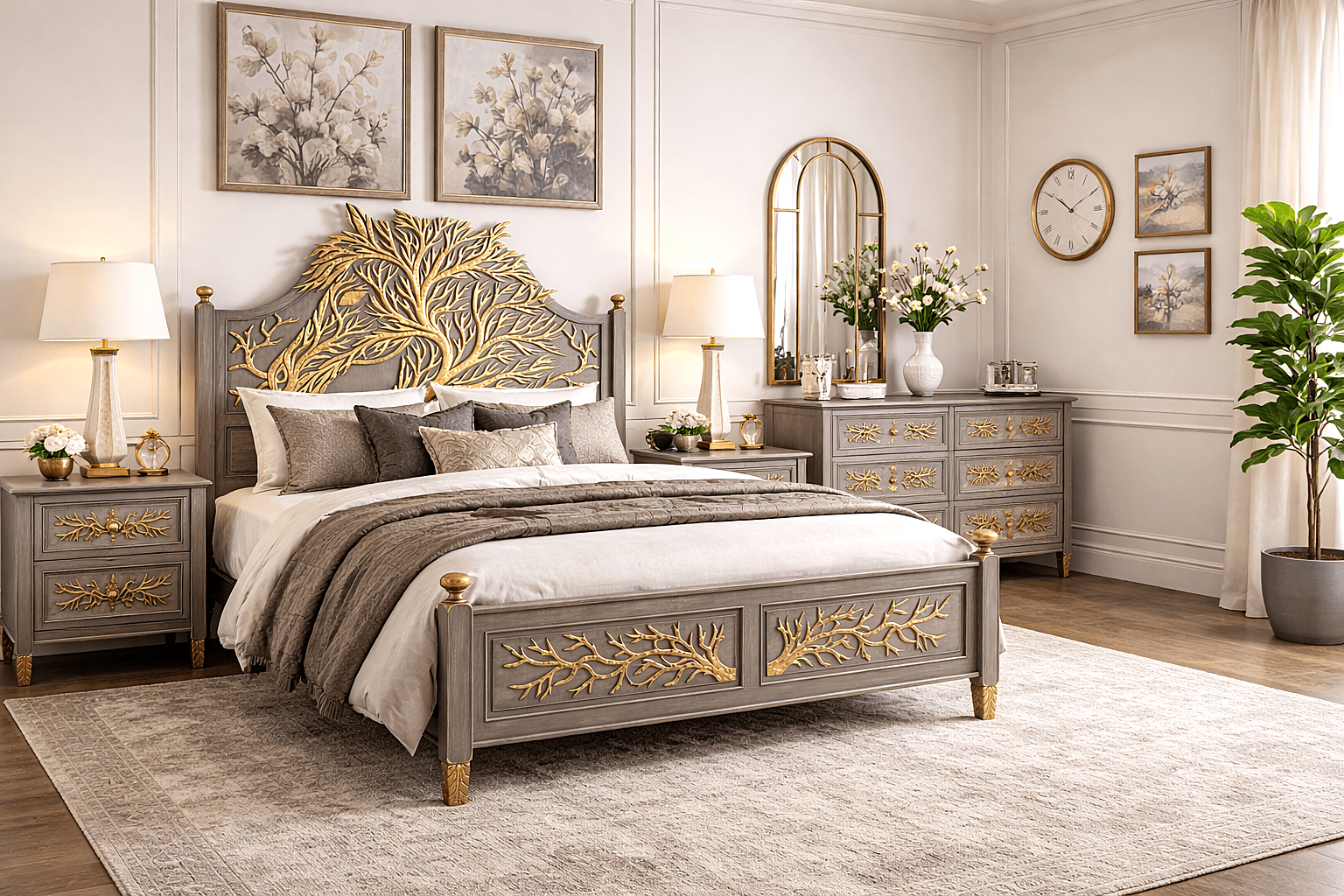 Aurum Arbor Royale™ Hand - Carved Solid Wood Platform Bed & Bedroom Collection – handcrafted solid wood furniture