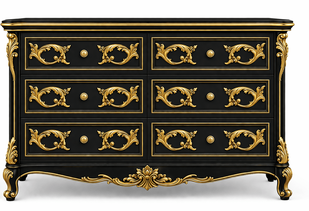 Aurum Noir Élysée™ Hand - Carved Solid Wood Dresser – handcrafted solid wood furniture