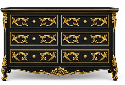 Aurum Noir Élysée™ Hand - Carved Solid Wood Dresser – handcrafted solid wood furniture