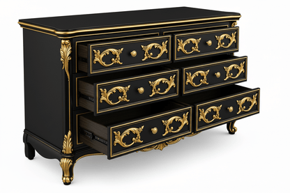 Aurum Noir Élysée™ Hand - Carved Solid Wood Dresser – handcrafted solid wood furniture