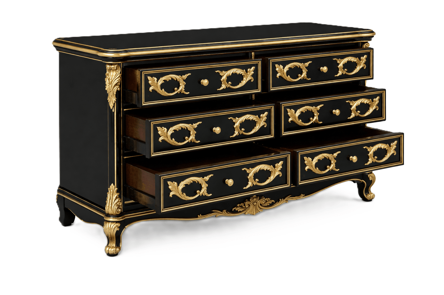 Aurum Noir Élysée™ Hand - Carved Solid Wood Dresser – handcrafted solid wood furniture