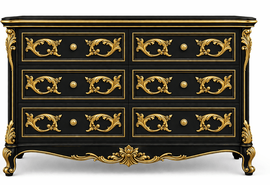 Aurum Noir Élysée™ Hand - Carved Solid Wood Dresser – handcrafted solid wood furniture