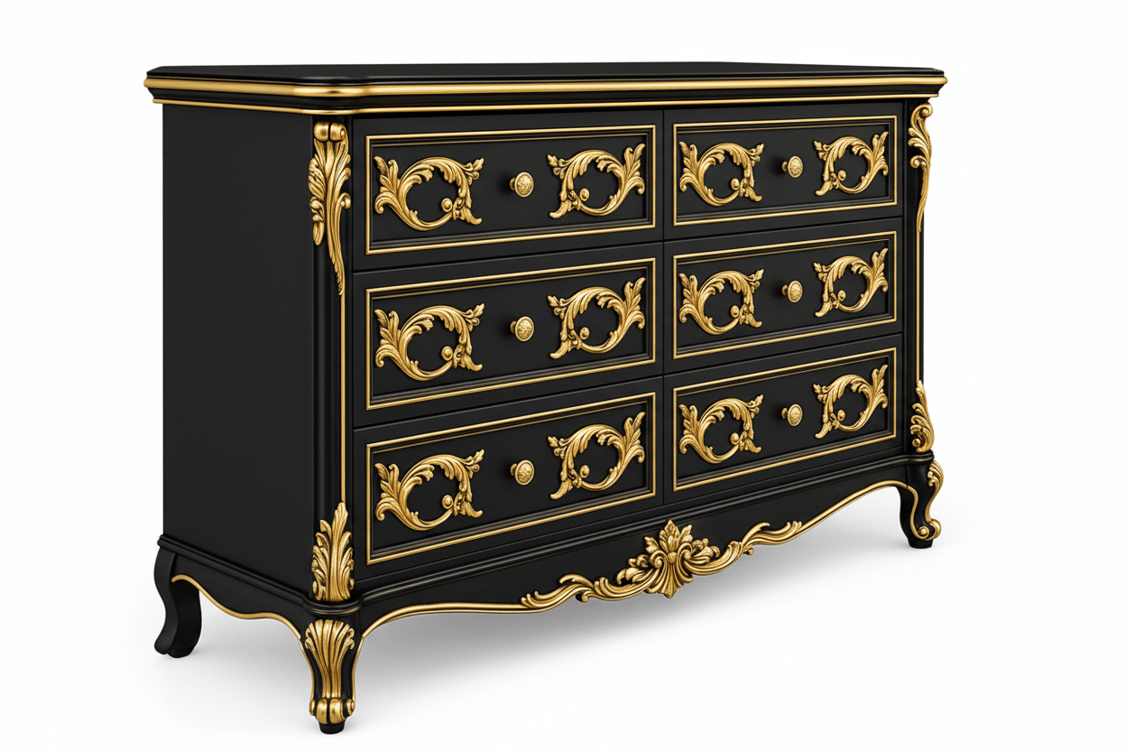 Aurum Noir Élysée™ Hand - Carved Solid Wood Dresser – handcrafted solid wood furniture