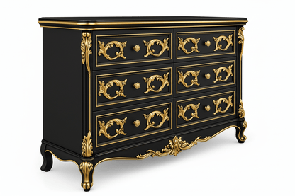 Aurum Noir Élysée™ Hand - Carved Solid Wood Dresser – handcrafted solid wood furniture