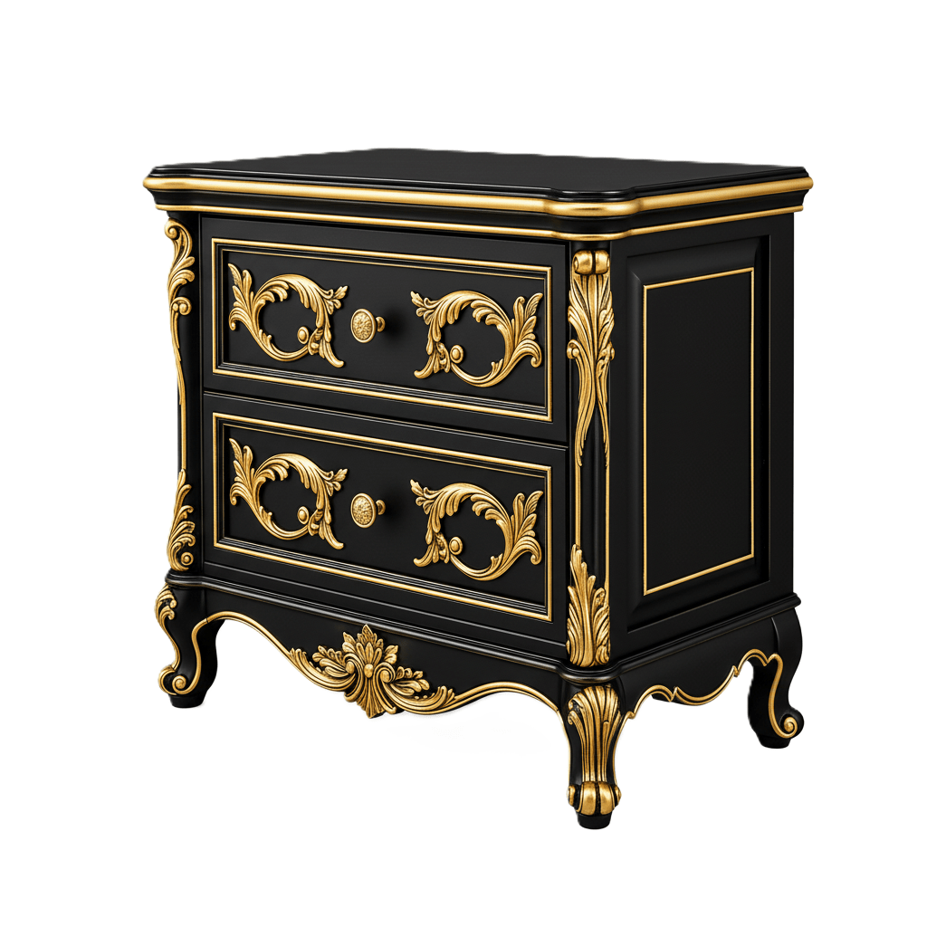 Aurum Noir Élysée™ Hand - Carved Solid Wood Nightstand – handcrafted solid wood furniture