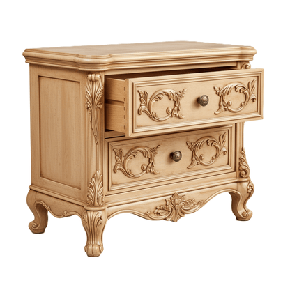 Aurum Noir Élysée™ Hand - Carved Solid Wood Nightstand – handcrafted solid wood furniture