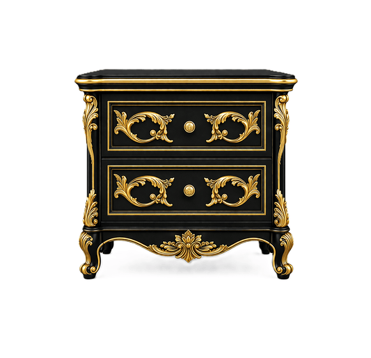 Aurum Noir Élysée™ Hand - Carved Solid Wood Nightstand – handcrafted solid wood furniture