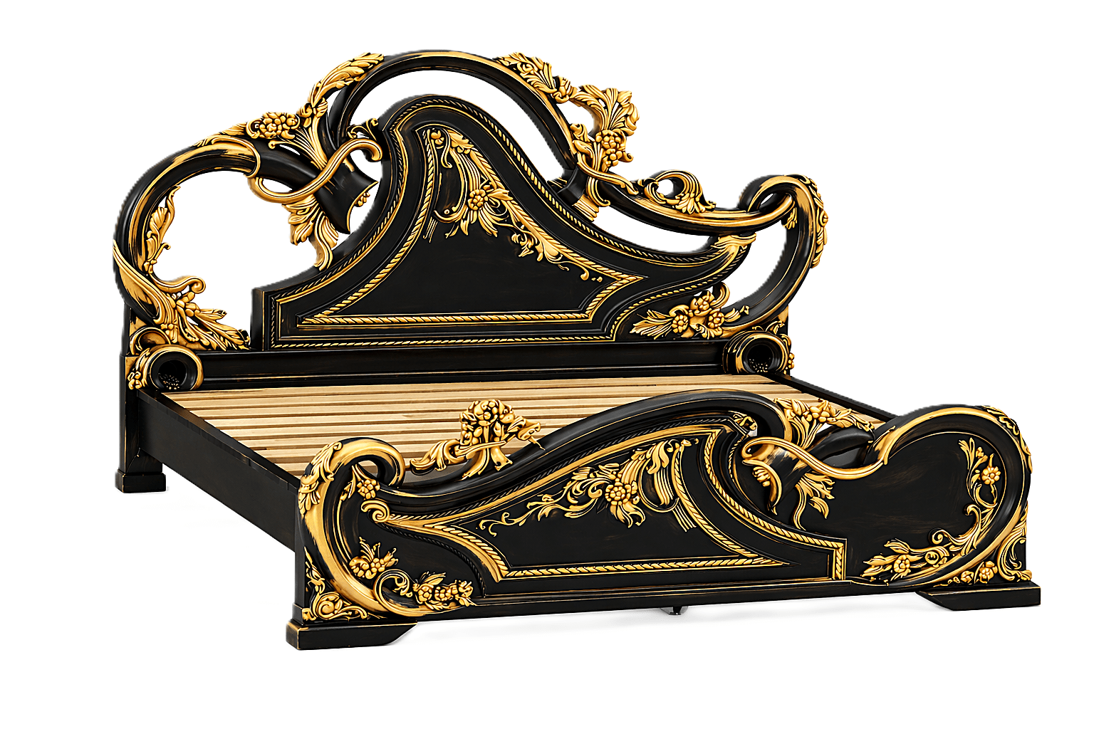 Aurum Noir Élysée™ Hand - Carved Solid Wood Platform Bed & Bedroom Collection – handcrafted solid wood furniture