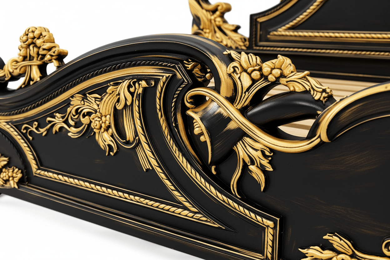 Aurum Noir Élysée™ Hand - Carved Solid Wood Platform Bed & Bedroom Collection – handcrafted solid wood furniture