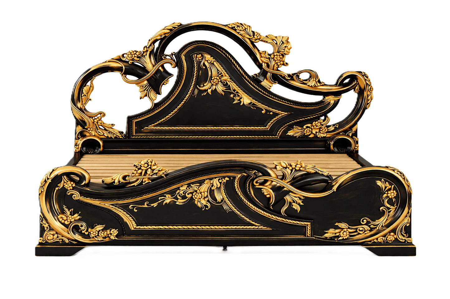 Aurum Noir Élysée™ Hand - Carved Solid Wood Platform Bed & Bedroom Collection – handcrafted solid wood furniture