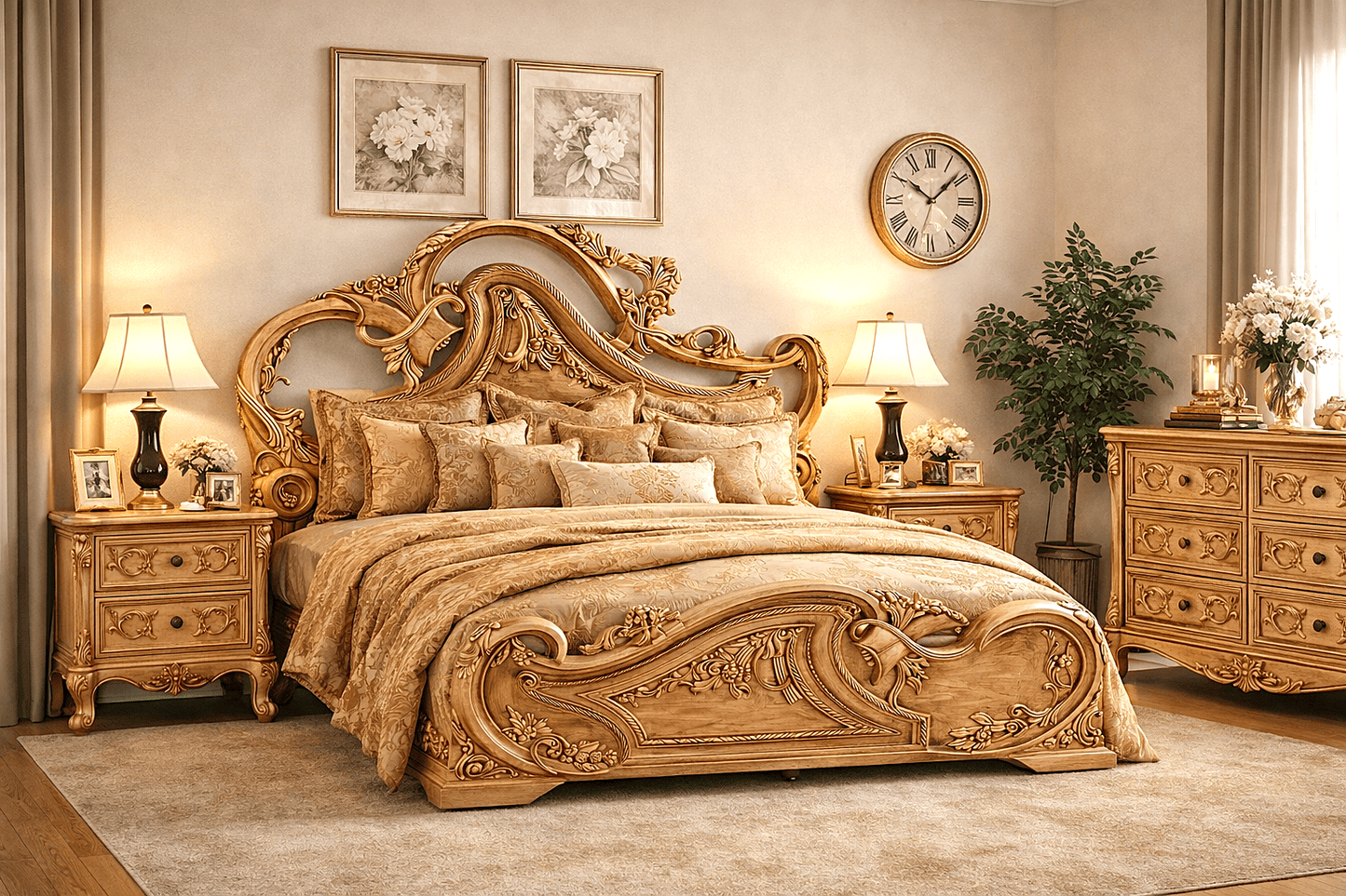 Aurum Noir Élysée™ Hand - Carved Solid Wood Platform Bed & Bedroom Collection – handcrafted solid wood furniture