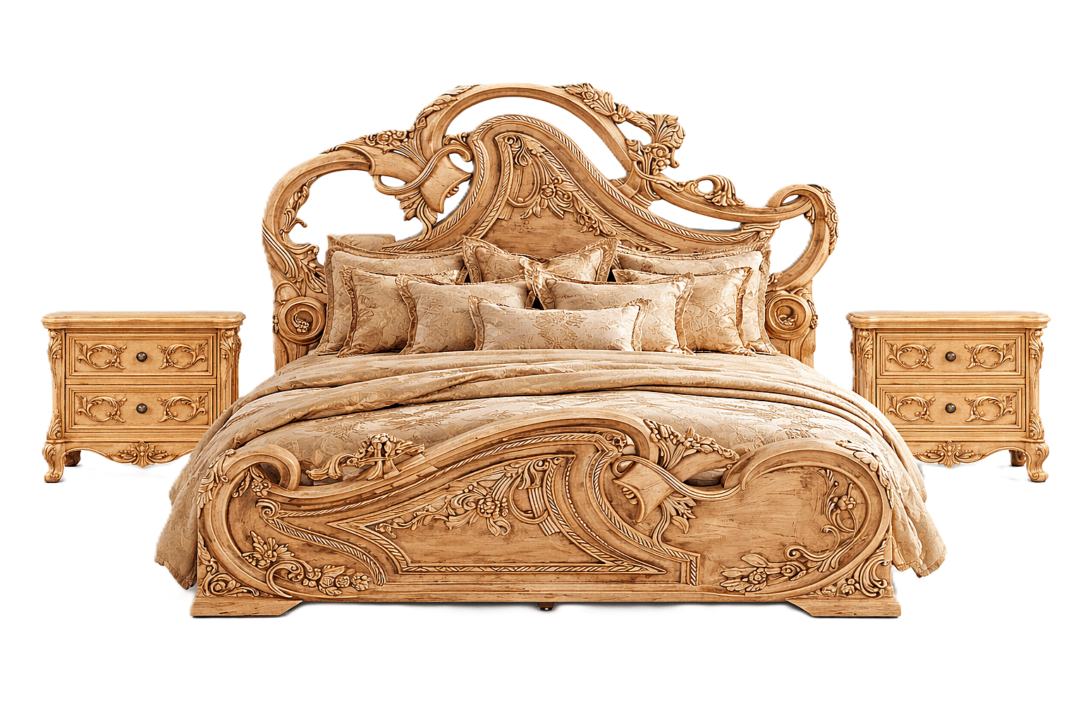 Aurum Noir Élysée™ Hand - Carved Solid Wood Platform Bed & Bedroom Collection – handcrafted solid wood furniture