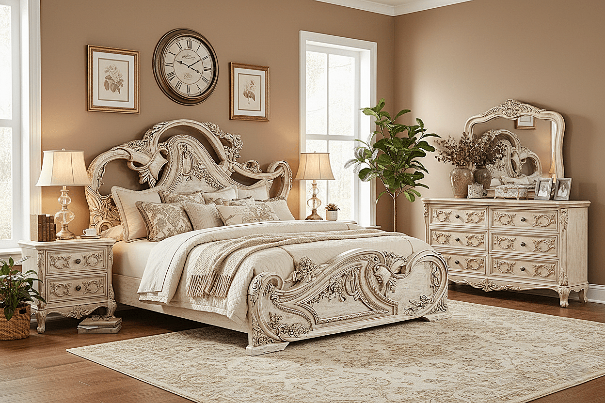 Aurum Noir Élysée™ Hand - Carved Solid Wood Platform Bed & Bedroom Collection – handcrafted solid wood furniture
