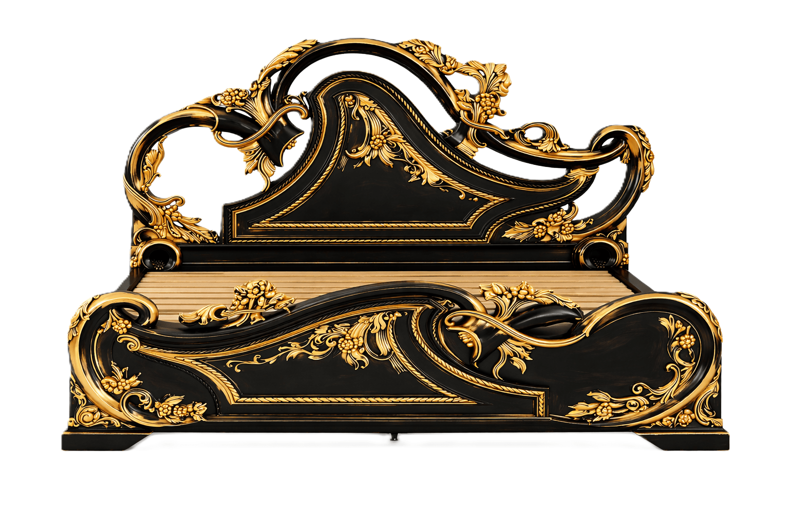 Aurum Noir Élysée™ Hand - Carved Solid Wood Platform Bed & Bedroom Collection – handcrafted solid wood furniture