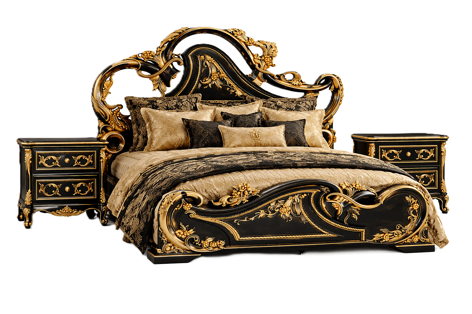 Aurum Noir Élysée™ Hand - Carved Solid Wood Platform Bed & Bedroom Collection – handcrafted solid wood furniture