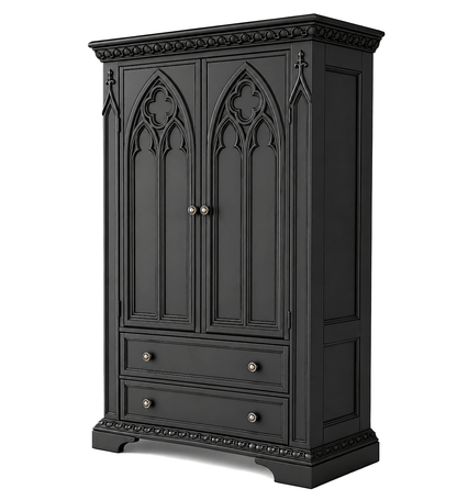 Blackspire™ Gothic Hand-Carved Solid Wood Armoire – handcrafted solid wood furniture