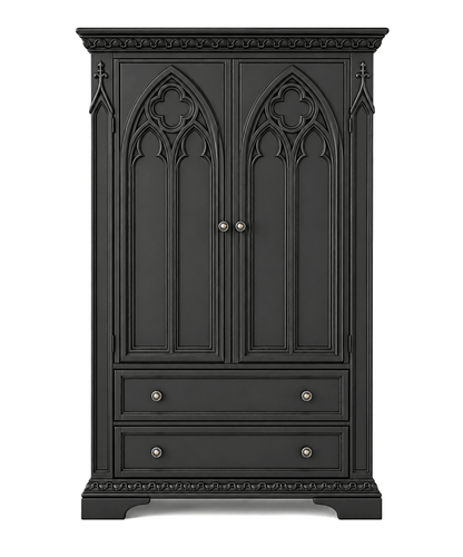 Blackspire™ Gothic Hand-Carved Solid Wood Armoire – handcrafted solid wood furniture