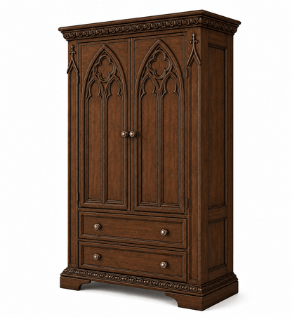 Blackspire™ Gothic Hand-Carved Solid Wood Armoire – handcrafted solid wood furniture