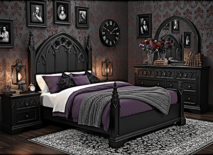 Blackspire Gothic Hand - Carved Solid Wood Platform Bed & Bedroom Collection – handcrafted solid wood furniture